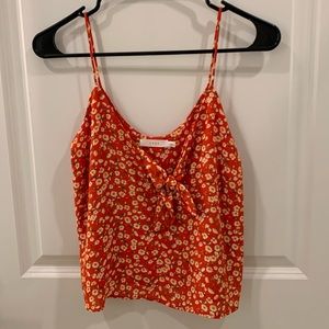 Floral Print Tank Top with Front Tie/ Cut Out